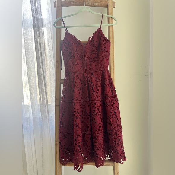 Adelyn Rae Burgundy Deep Red Maroon Eyelet Midi Dress “it” color of the season” - Picture 6 of 6